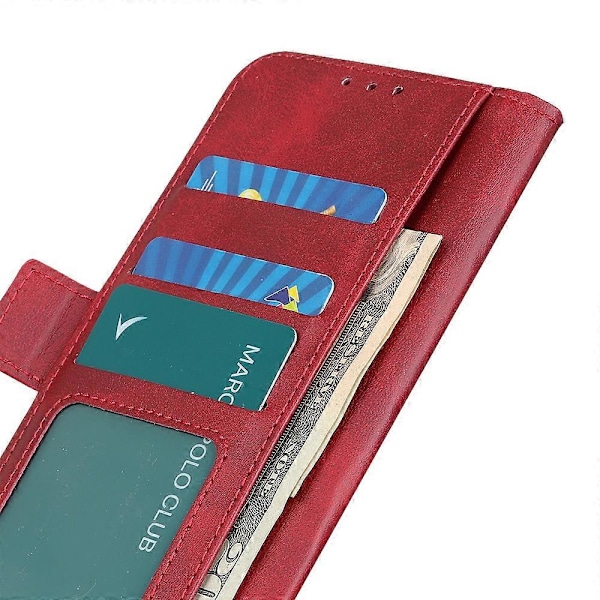 Etui til Motorola Edge 50 Neo 5G med Stativ, Ku-skinnstruktur PU-lær Telefondeksel - Svart Multicolor Red