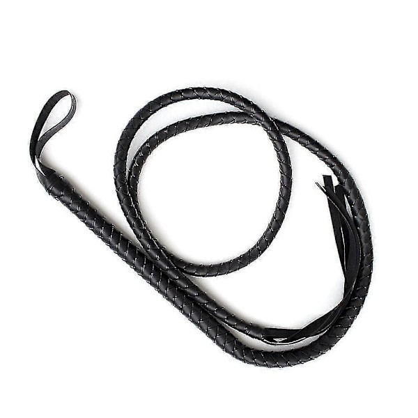 Handgjord Läder Bullwhip för Hästträning, 1,9m Mocka Flätad Hästpiska (Svart)[D] Black Size 1