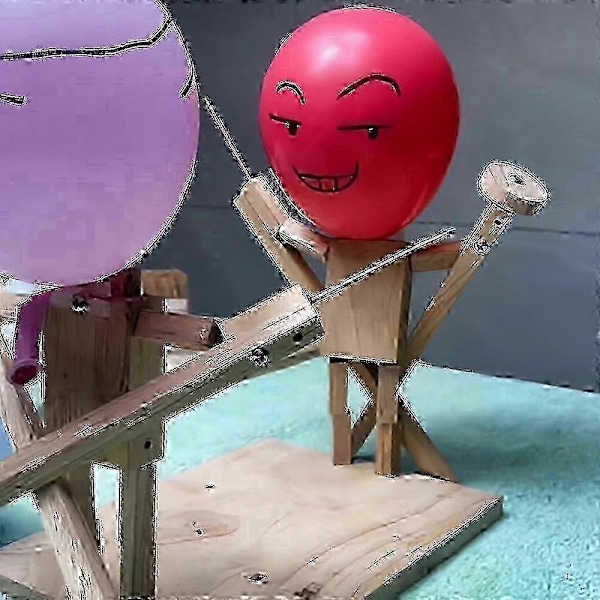 Ballon Bambusmand Duel, 2024 Ny Håndlavet Træ Fægtespil Dukker, Træ Bots Duel Spil For 2 Spillere, Hurtigt Ballonkamp Fest Spil