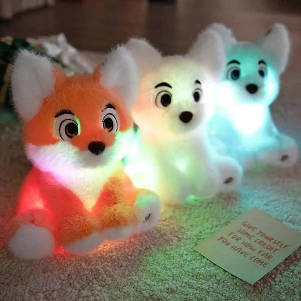 Glow Fox Lysende Tøjdyr LED Natlys Ræv Blødt Plyslegetøj (D) Blue Fox