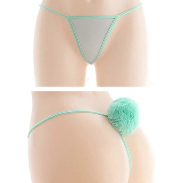 Kaise Sexiga stringtrosor för kvinnor Söt kaninsvans G-string Pälsboll Bikini T-rygg Cosplay Underkläder Party Kostymgåva[D] Mint Green