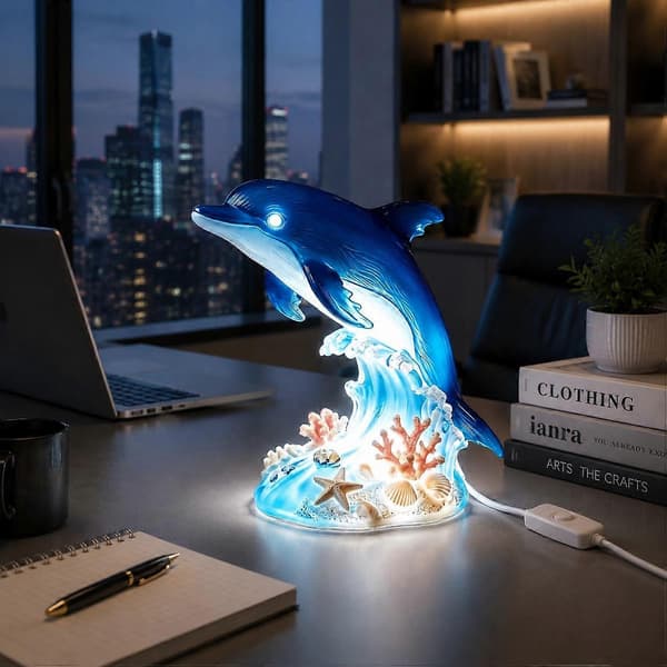 LED Nattlampa Delfin Uggla Lejon Hybrid Djurstaty, Sovrum Skrivbordsdekor Present (D) A