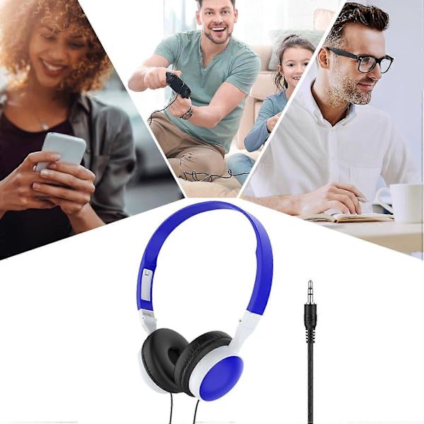 Kablet OverEar Computer Headset med Støjreducerende Puder, Foldbart Design til PC og Tablet, Mørkeblå[D]