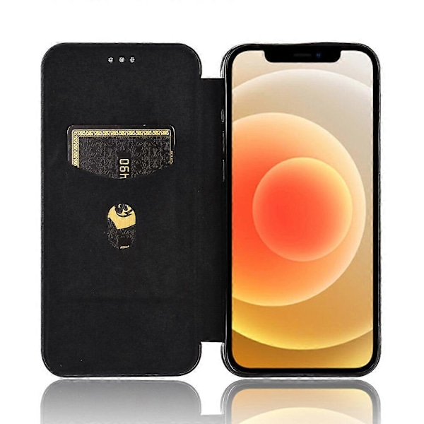Kompatibel med iPhone 12 Karbonfiber Mønster Premium Flip-deksel med Kortholder Magnetisk Lukking[D] Black