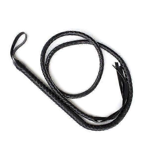 Håndlavet Læder Bull Whip til Ridning, 1,9m Ruskind Flettet Hestepisk (Sort)[D] Black Size 1