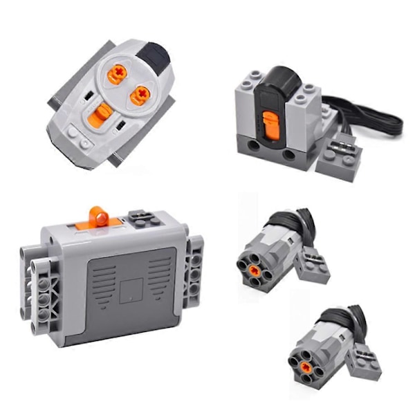 5 stk Strømdrevne Byggeklosser Kraftsett 2 Medium Motorer, 1 Batterikasse, 1 IR Fjernkontroll, 1 Mottaker