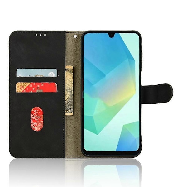 Lærveske for Samsung Galaxy A16 5G - Skinnfølelse, Anti-Fall, Lommebok, Flipdeksel - Grønn Multicolor Black