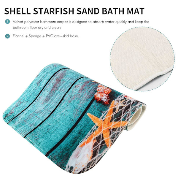 Strandskjell Sjøstjerner Sand Badematte Ferie Bad Teppe Matte Sklisikker 3 Deler Toalettmatte Sett