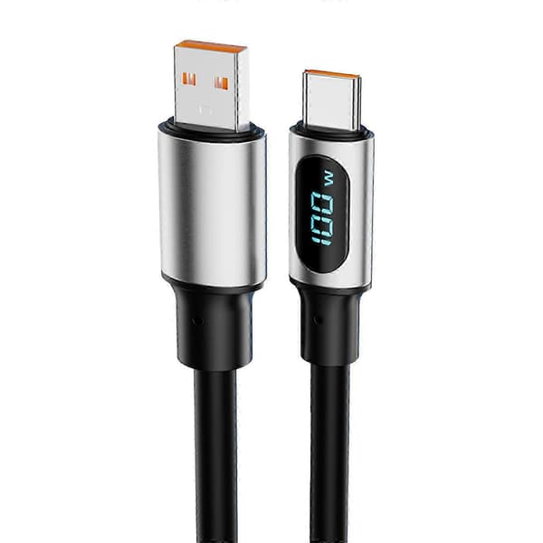 Hurtig PD100W Strømledning Digital Display USB til USB C Opladerkabel Understøtter Opladning og 480 Mbps Data Synkronisering sølv[D] Black