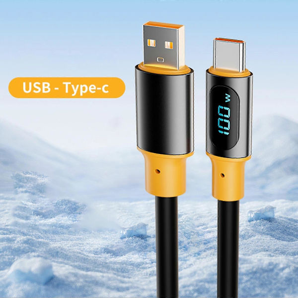 Hurtig PD100W Strømledning Digital Display USB til USB C Opladerkabel Understøtter Opladning og 480 Mbps Data Synkronisering[D] silver