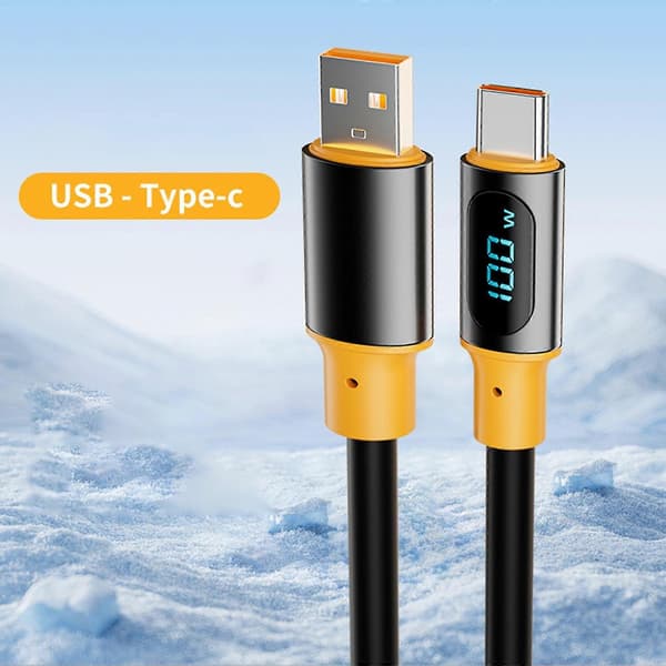 Rask PD100W Strømledning Digital Skjerm USB til USB C Ladekabel Støtter Lading og 480Mbps Datasynkronisering[D] silver