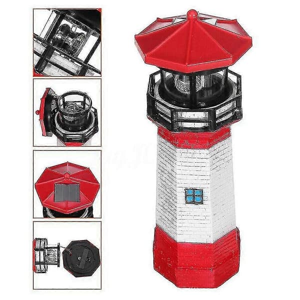 LED Solar Fyr Sensor Beacon Roterende Lampe Statue til Udendørs Have [D] Red