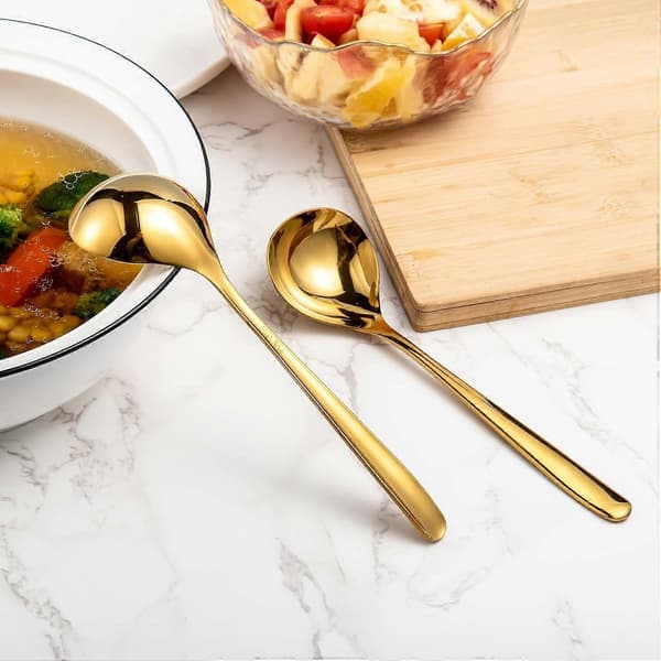 2 st/4 st Soppslev Såsslev 304 Rostfritt Stål Liten Serveringsslev Såsslev Soppsked Slev - 20 cm [D] 4-Piece (Gold)
