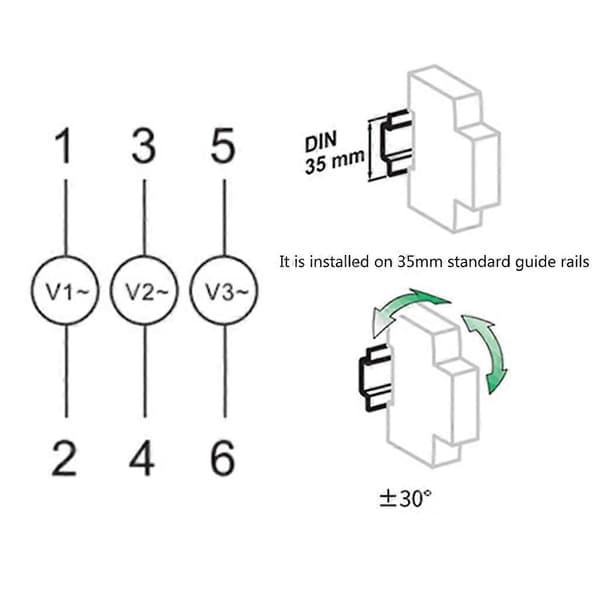 Trefas Spänningsmätare DIN-skena Montering AC80V-500V Mini Modulär-Voltmeter Mätare[D]