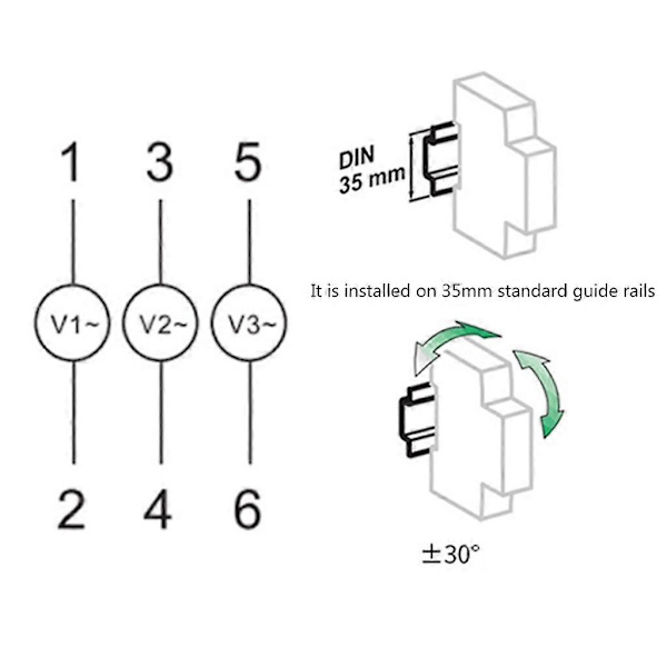 Trefase Voltmeter Din Skinnefeste AC80V-500V Mini Modulær-Voltmeter Måler[D]