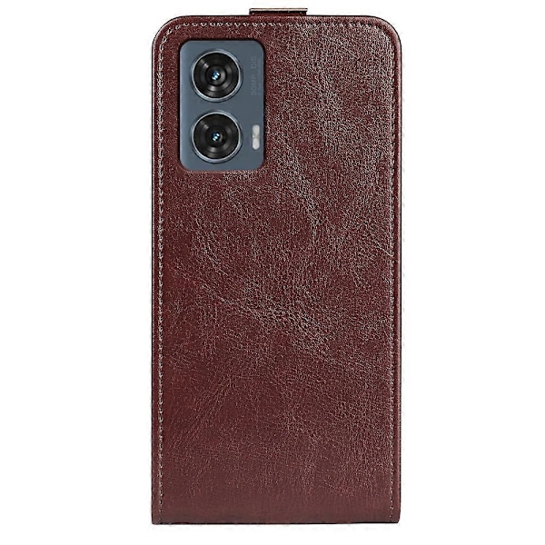 R64 Vertikalt Vändbart Läderfodral för Motorola Edge 50 Fusion Brown
