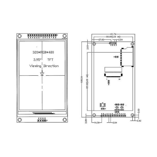 4,0 Tums Ili9488 Spi Seriell Port Lcd Pekskärmmodul Rgb 65k Färg 480x320 Tft Displaymodul (