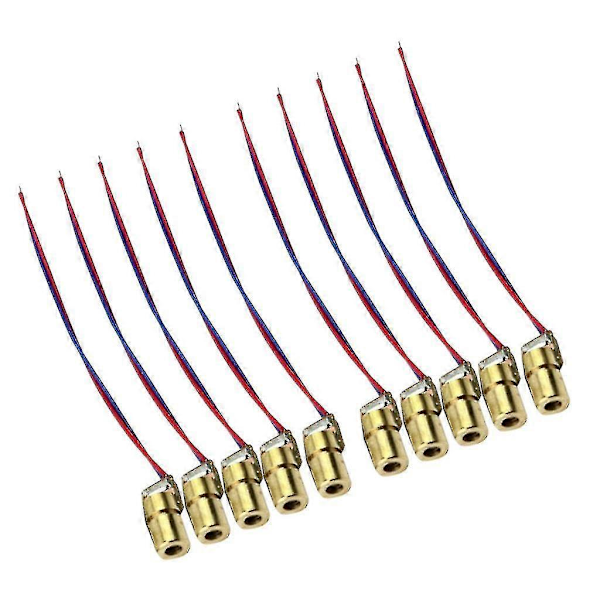 10 stk 5v 650nm 6mm 5mw Mini Laser Punkt Diode Modul Kobberhode Rød