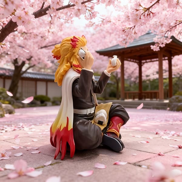 Anime Action Figur - Samlerobjekt i Chibi-stil med Dynamisk Siddende Pose & Spisehandling, Ekspressive Øjne & Outfit - Egnet til Skrivebordsudstilling[D] Flame Cloak