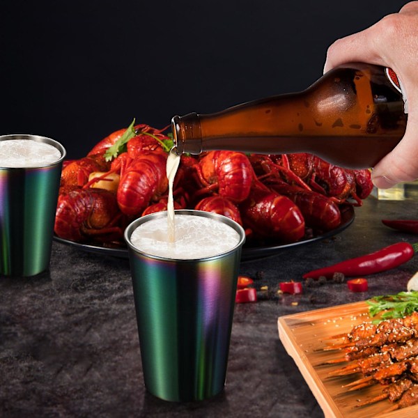 5 stk. rustfrie stålkopper 500 ml kapasitet for barn og voksne, knusesikre metallkopper for reise og utendørs bruk