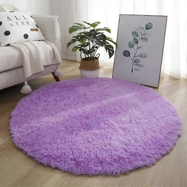 Plys Rundt Tæppe Bløde Hvide Tæpper til Stue Blød Boligindretning Soveværelse Børneværelse Dekoration Salon Tykt Luv Tæppe[D] Purple 80x80cm