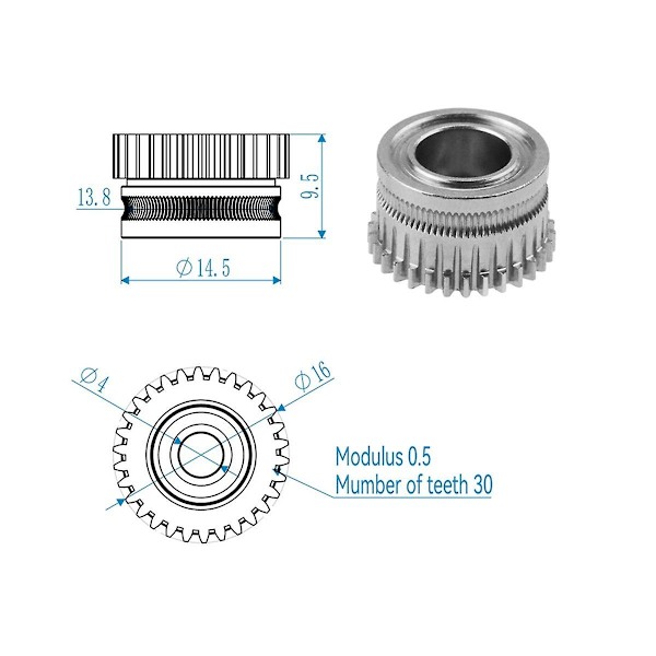 Härdat Stål Extruder Växel för K1/K1C/K1 Max/Ender3v3/V3Plus Slitstark Dubbelväxel