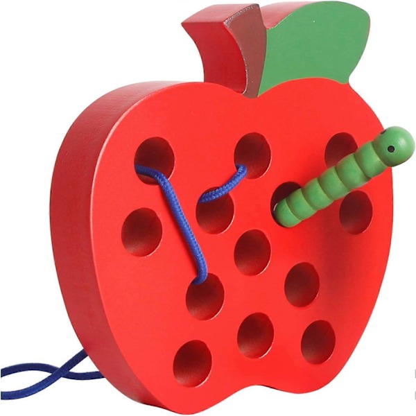 Äpple i trä Trä Träning Väva Mask Leksak Rolig Lärande Reseleksak Finmotorik Pedagogisk Gåva 3 År Gamla Barn Småbarn Leksaker[D]
