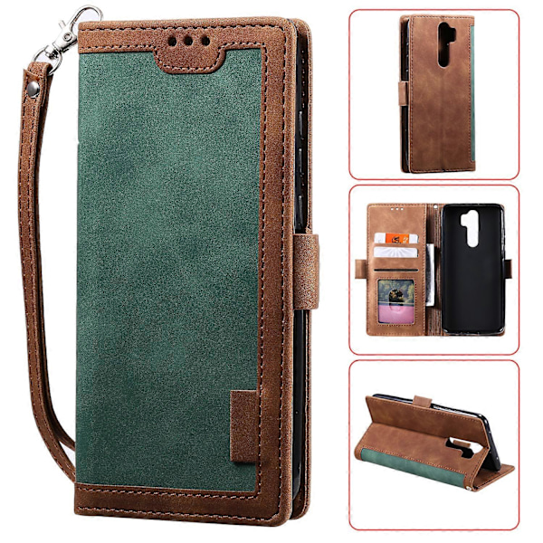 Vintage Splicing Style Plånboksfodral i Läder för Xiaomi Redmi Note 8 Pro Green