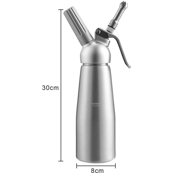 Randaco 500ML Flødedispenser, Professionel Flødeskummer, Sifon i Rustfrit Stål Aluminium til Mousser og Cremer Gris Aluminium