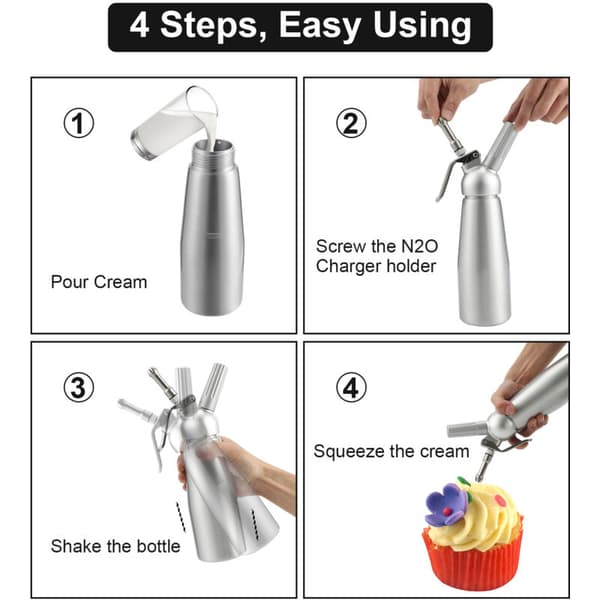 Randaco 500ML Flødedispenser, Professionel Flødeskummer, Sifon i Rustfrit Stål Aluminium til Mousser og Cremer Gris Aluminium