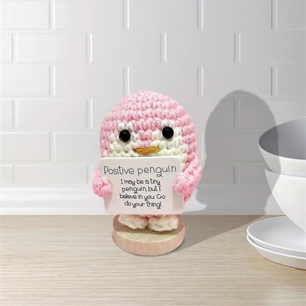 Handgjord pingvinfigur Stickad dockleksak Leende för positiva vibbar Känslomässigt stöd Söt rumsinredning Inspirerande present till barn [kk] Pink