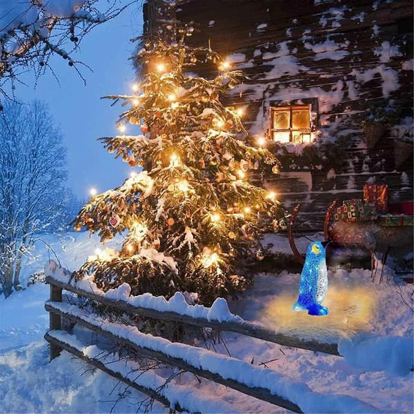Julepynt 2023! Lysende glitrende dyr med stripelys for utendørs terrasse, forhåndsbelyste LED dekorative figurer[D] Blue