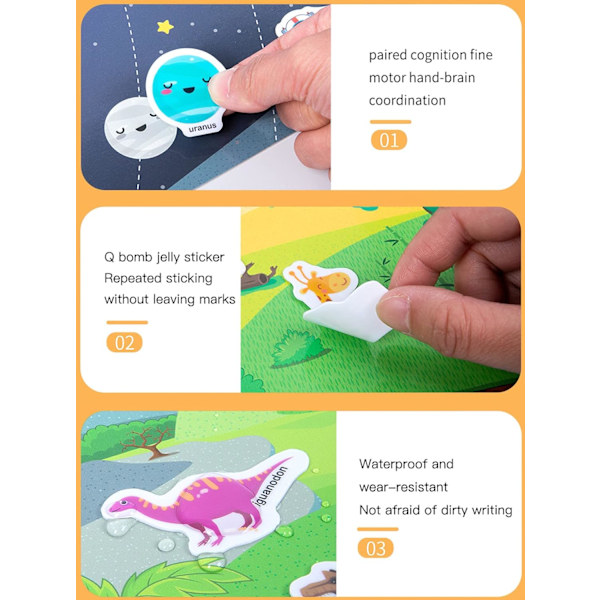 Børns Bærbare Jelly Sticker Stillebog, Genanvendelig Stickerbog, Førskole Læringsaktivitet Rejselegetøj[YJD] World Map