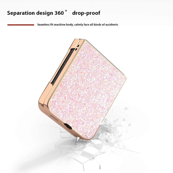 Etui til Motorola Razr 50 5G med galvanisering, farget glitterdesign, PU+TPU beskyttende etui Peach Pink