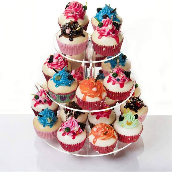 3-vånings Akryl Cupcakesställ, Rund Cupcakes Displayställ För Födelsedag, Babyshower, Te-Party Och Bröllopsdekoration