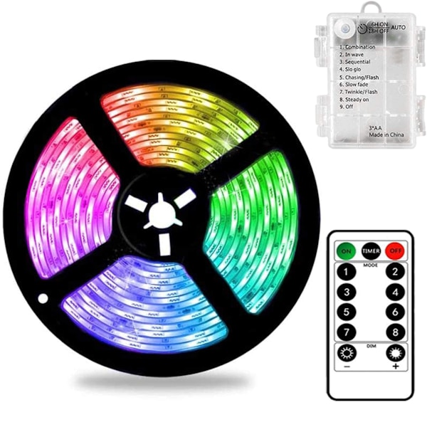 3m batteridrivna RGB LED-lampor med fjärrkontroll, vattentät flexibel självhäftande inomhus- och utomhusbelysning color