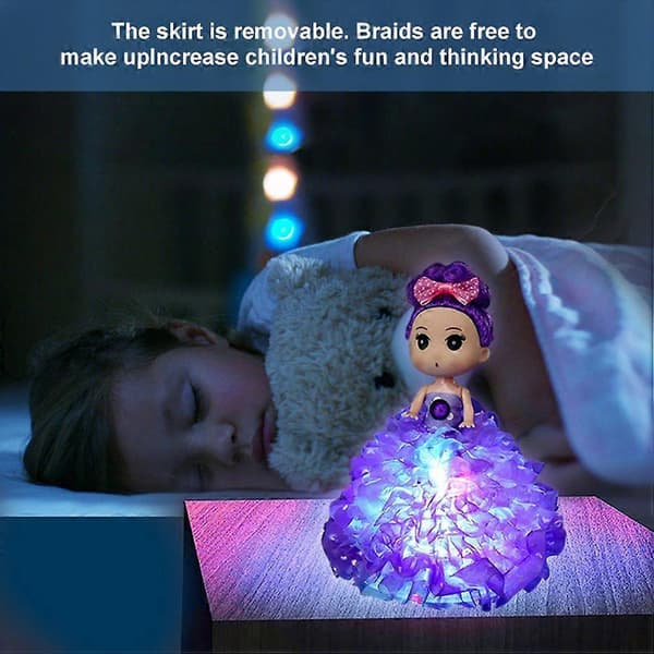 LED nattlampe dukkeleke med 3 lysmoduser for jenter[D]