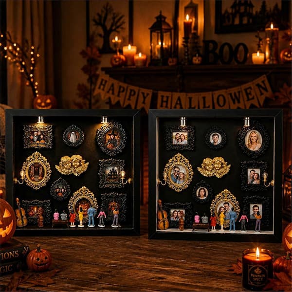 Bilderamme med menneskefigurer Miniramme Display Shadow Case for bursdag innflytting (D) WHITE