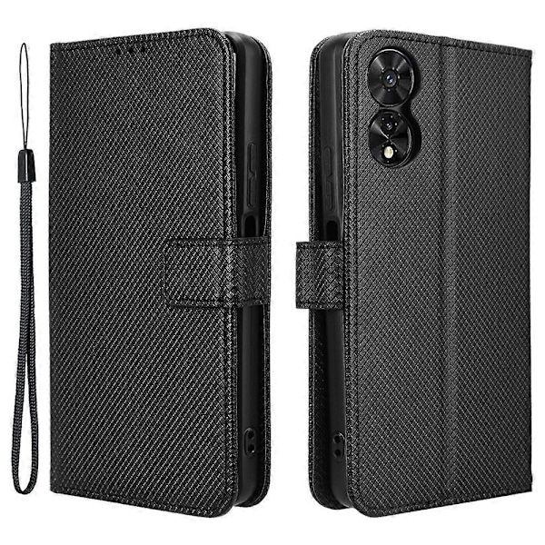 Til TCL 505 T509K T5094 Etui - Diamantmønstret PU-læder med Kortlommer og Stativ Black