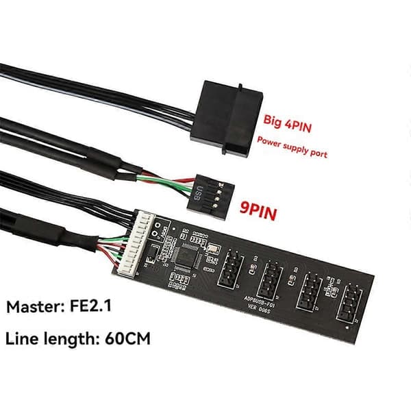 USB2.0 Header Splitter 9 Pin 1 - 4 -jatkohubi Splitter SATA-liitäntäkaapelilla PC-emolevyn sovittimelle[D] Black
