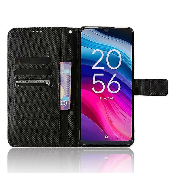 Til TCL 505 T509K T5094 Etui - Diamantmønstret PU-læder med Kortlommer og Stativ Black