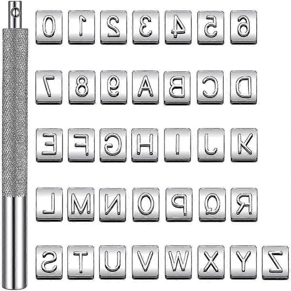 Stålstempel, nummerstempling, bogstavstempling, stempel engelsk stempling 36 stykker + 1 stykke håndtag, 1 sæt .6 mm stålstempel[D]