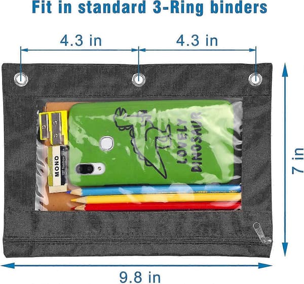 Penneetui til 3 ringbind - 5-pak lynlåsmappe til ringbind, transparent organizer med høj kapacitet og lyse farver [D]