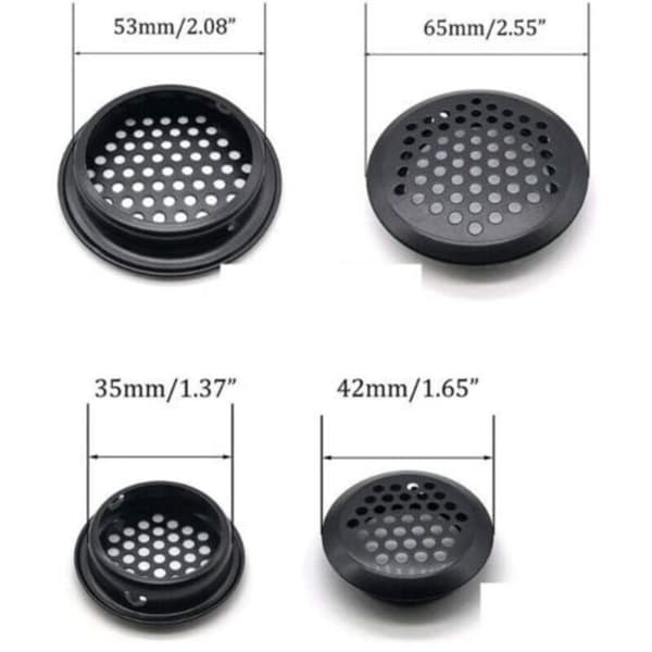 20 runde ventilationsgitre i rustfrit stål til autocampere/badeværelser/køkkener osv. Sort 53mm+35mm Noir 0.05