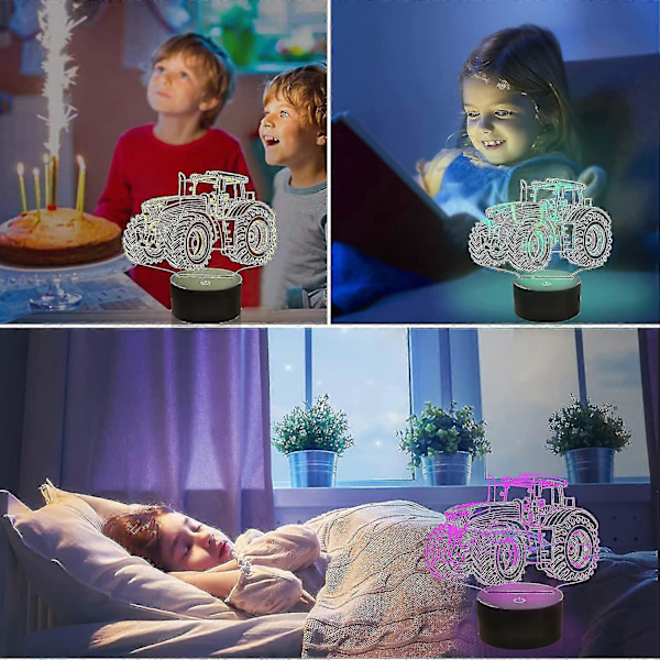 Lastbil 3D Illusion Nattlampa, Traktor 16 Färgväxlande Dimbar Hologram Belysning, Smart Timer Leksak USB Laddning Bord Sängrums Dekoration