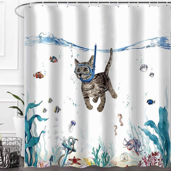 Slitstark duschdraperi i polyester med 12 krokar, blå, 180x180cm[D]