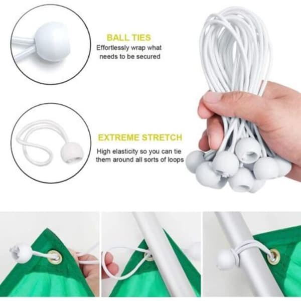 Pakke med 30 elastiske kuglebungee-snore, elastiske bungee-snore med kugle, elastisk snor til presenninger, telte, plakater, camping, gummibånd (D)