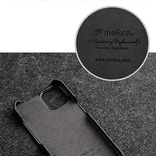 MELKCO Fodral för iPhone 14 Pro med Litchi-struktur, äkta ko-läder + PC, vertikalt flippfodral Black iPhone 14 Pro