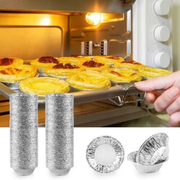 Set med 200 Pasteis de Nata-formar, engångsformar i aluminium som mäter 6,7 x 3,9 x 2 cm, mini runda aluminiumformar, f（D）