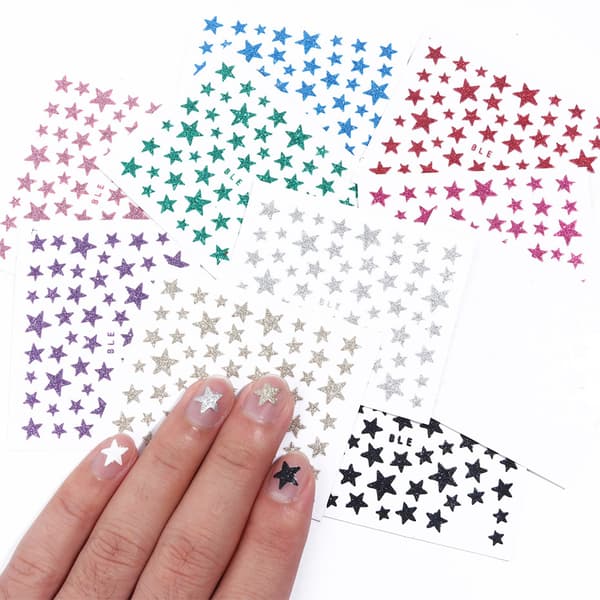 3D Fargerike Stjerne Negledekor Glitter